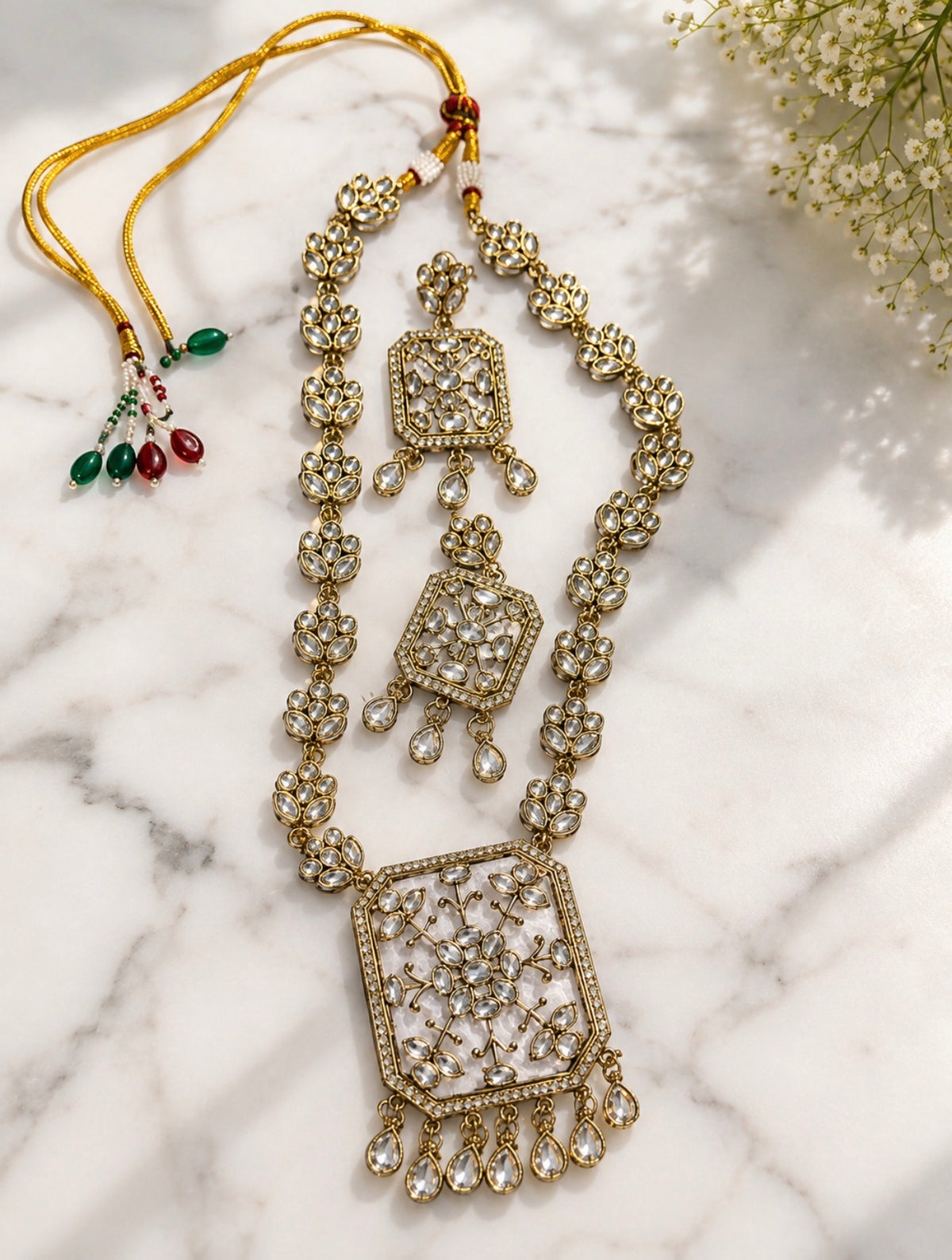 Elegant Gold Stone Necklace Set
