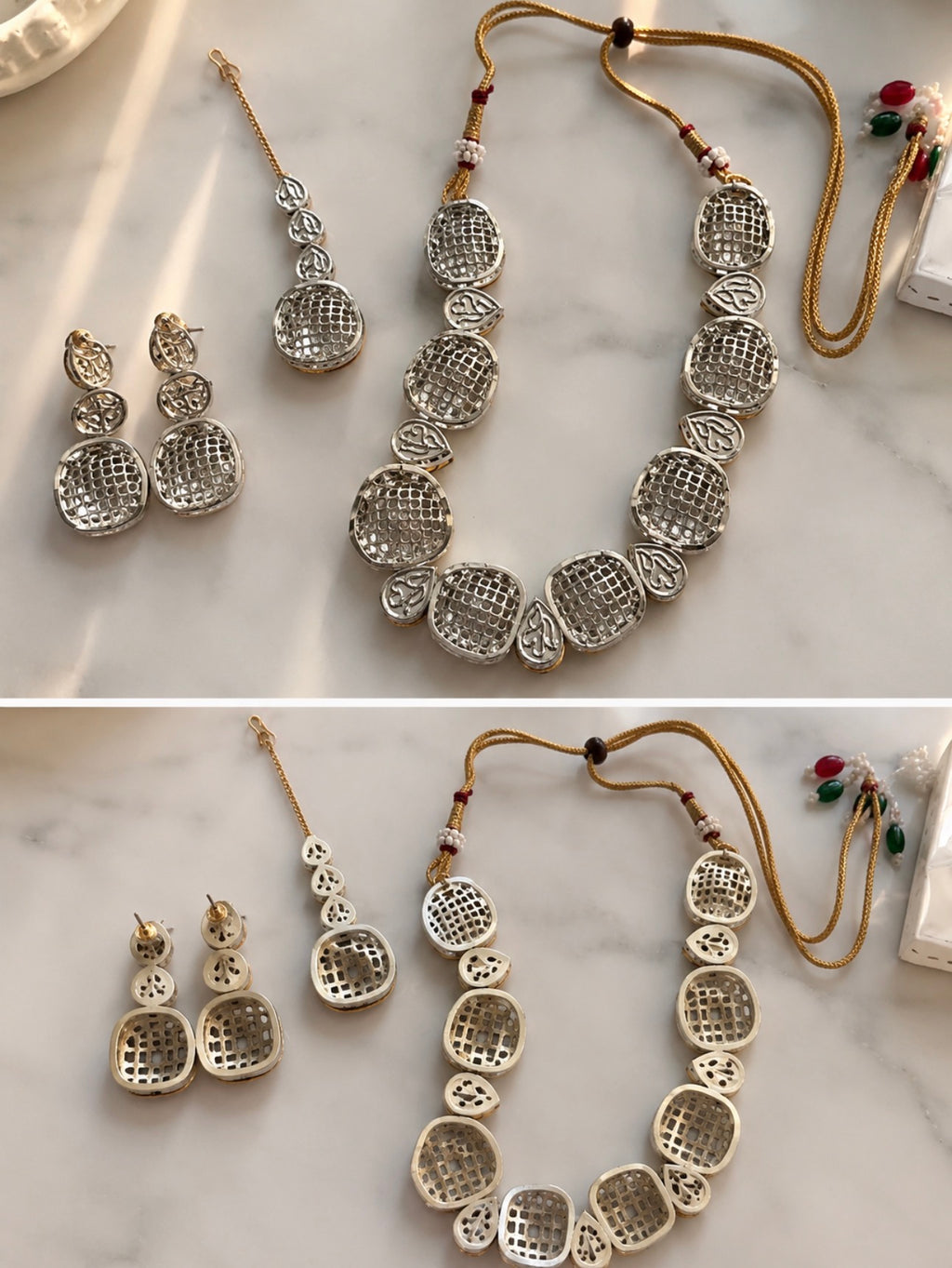 Silver & Gold Traditional Necklace Set with Tikka