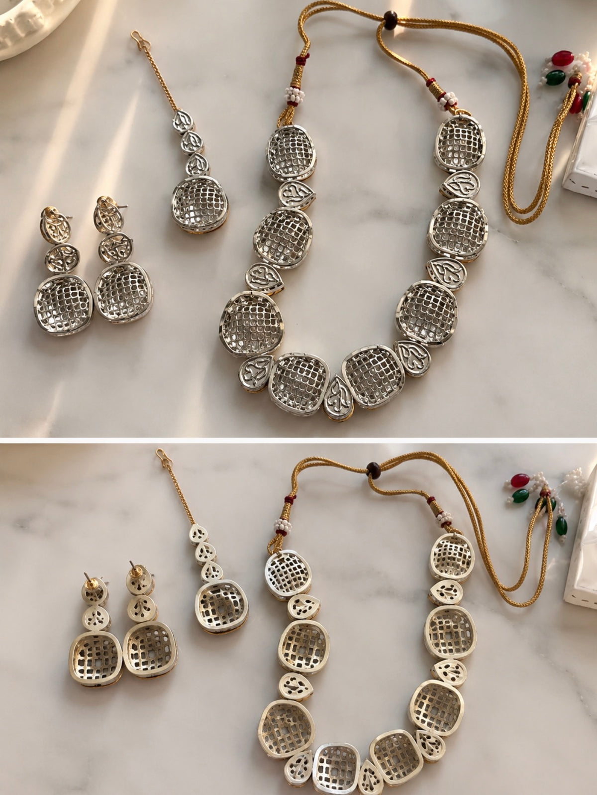 Silver & Gold Traditional Necklace Set with Tikka