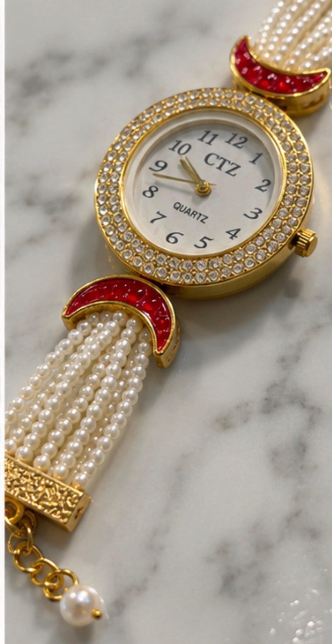 Pearl & Ruby Gold Watch