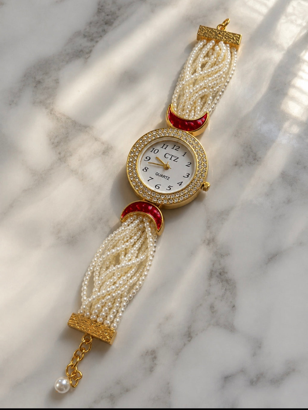 Pearl & Ruby Gold Watch