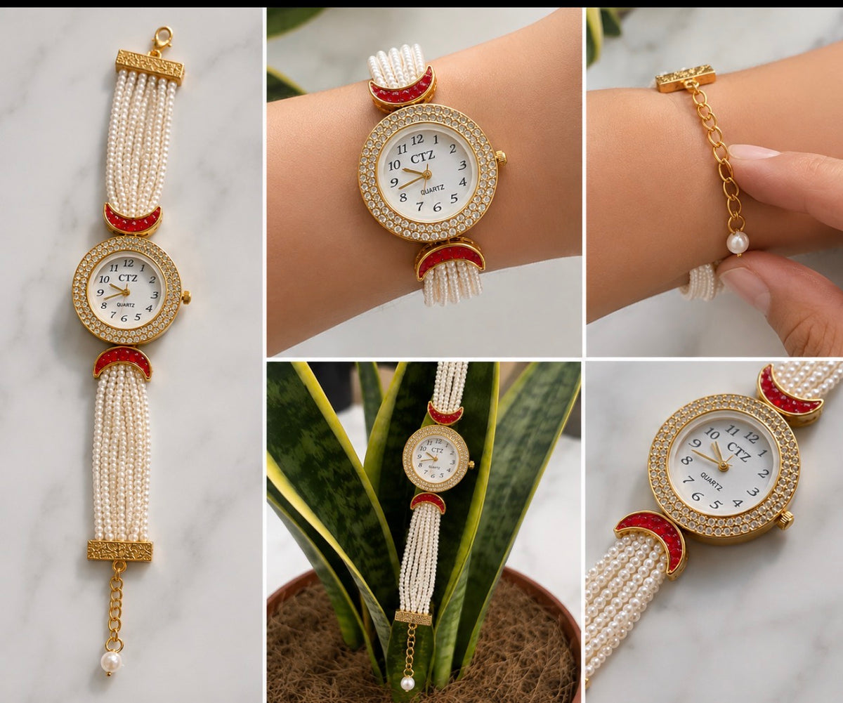 Pearl & Ruby Gold Watch