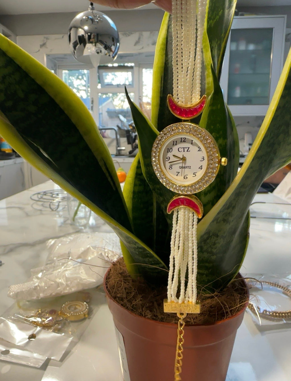 Pearl & Ruby Gold Watch