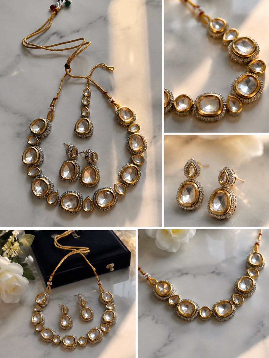 Silver & Gold Traditional Necklace Set with Tikka