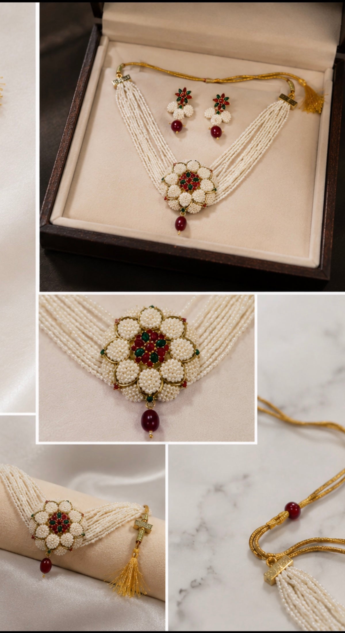 Elegant Pearl Floral Necklace Set with Matching Earrings